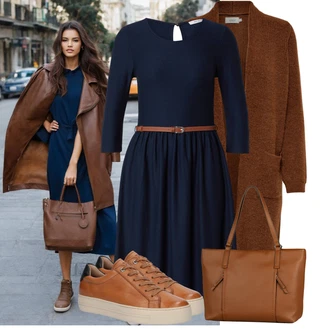 Do koljena Svatovski gost Outfit sa Tamnoplava Haljina Veći Broj/Pletivo Veći Broj About You "Jesenski outfiti"