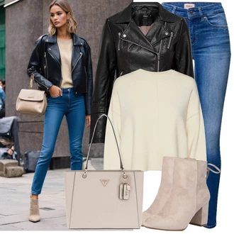 Vysoké Podpatky Outfit s Béžová/Hnědá Kotníková Bota Na Podpatku/Zimní kotníková bota/Kotníková Bota s Podšívkou/Letní kotníková kozačka/Šněrovací Kotníková Bota About You "Cool podzimní outfit"