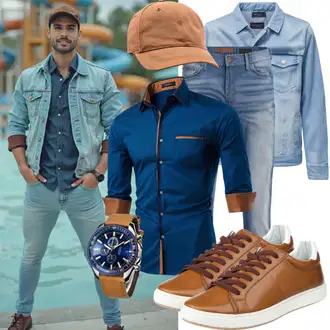 Party Outfits mit Braun/Beige/Hellblau Armbanduhr/Smartwatch/Uhrenarmband/Uhrenbatterie/Uhrwerkzeug/Kettenuhr Tommy Hilfiger "Cooles Outfit"
