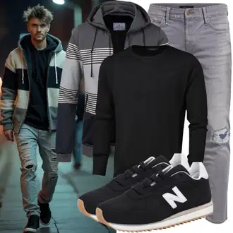 Outfit mit Schwarz Turnschuh ohne Schnürsenkel/Bequemer Schuh/Sneaker Mit Klettverschluss/Walkingschuh/Diabetikerschuh/gesundheitsschuh/Sommer Sneaker Skechers "Cooles Outfit"