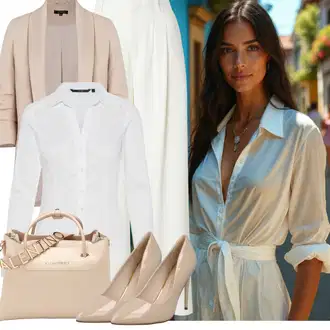 Outfit sa Bež/Smeđa Odijelo More & More "Trendovska jesenska odjeća"