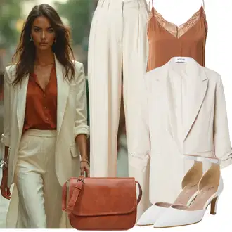 Outfit sa Kaki/Bež/Smeđa/Bijela Odijelo About You "Cool jesenski outfit"