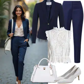 Outfity pro matriční úřad Nevěsta s Bílá/Šedá/Krémová Halenkové Body/Bezrukávní blůza About You, Bílá/Krémová Elegantní Bota/Pantofel/Sandál Na Podpatku/Sandál s podpatkem/Bota Na Podpatku Kazar "Elegantní outfit"