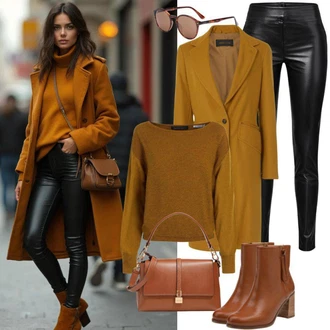 Outfit s Oranžová/Hnědá Svetr z Jemné Pleteniny/Basic Svetr/Kašmírový Svetr/Svetr s Kulatým Výstřihem/Jednoduchý Svetr/Vlněný Svetr/Svetr s límečkem influencer "Elegantní podzimní outfit"