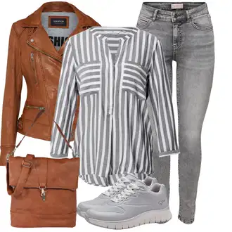 Prugasto Outfit sa Siva/Svjetlosiva Bluza i Tunika Tunika Tom Tailor "Jesenski outfiti"