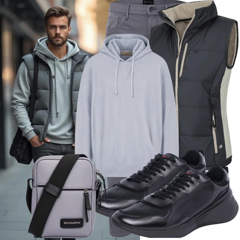 Grau/Schwarz/Dunkelgrau UmhängeTasche/MannsTasche/SchulterTasche JOOP! kombinieren