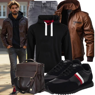 Outfit mit Schwarz/Dunkelgrau Turnschuh ohne Schnürsenkel/Leder Sneaker/Sneaker Low/Winter Sneaker/Klassische Pantolette The North Face "Freizeit Outfit"