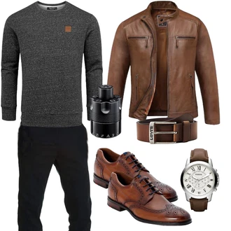 Echtleder Outfit mit Braun/DunkelBraun Bikerjacke/Motorradjacke/Leder Bomberjacke/KunstLederjacke/Vintage Lederjacke/Lederjacke Amaci&Sons "Freizeit Outfit"