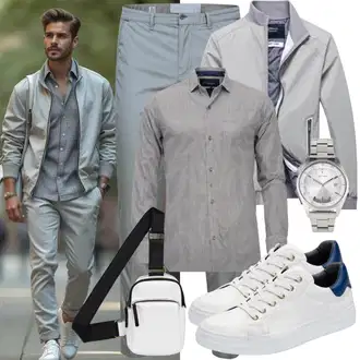 Sommer Outfits mit Grau/Hellgrau Casual Hemd/Business Hemd/Hemdbluse/Musselin Hemd/Businesshemd about you x jaime lorente "Freizeit Outfit"