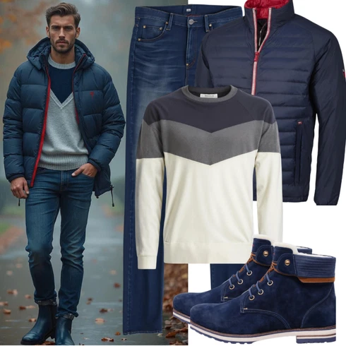 Dunkelblau/Blau/Schwarz Schuh Gummistiefelette/Lederjacke/Chelsea Boot Panama Jack kombinieren