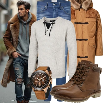 Elegant Outfit mit Braun/Dunkelbraun Chelsea Boot/Lederjacke/Flache Stiefelette/Leder Stiefelette Tommy Hilfiger "Freizeit Outfit"Look: Old Money, Duckfeet, Smart Casual, Coole, Elegant, Unisex, Schön, Cowgirl, Business