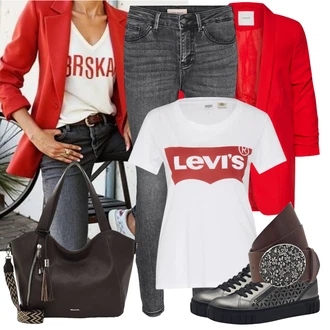 Outfit s Šedá/Světle šedá/Tmavě šedá Kožená bunda/Zimní bunda/Zkrácené Džíny/Kožené Boty/Džíny s Rozparkem/Push up Džín/Kotníková Bota/Džíny s Nízkým Sedem/Dámské Džíny s Délkou 7/8/Slim Fit Džíny VERO MODA "Perfekt na podzim"