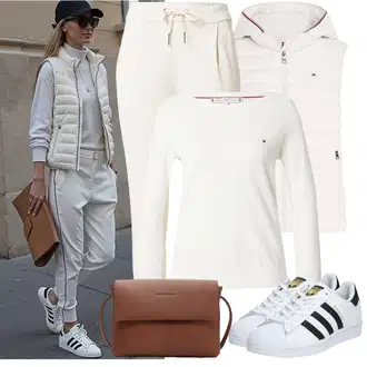 Outfit sa Krem/Bež/Bijela/Kaki Hlača sa Stremenom/Jogger Hlača/Hlače Visokog Struka/Sportske hlače/Termo Hlača/Hlače od Flisa/Trenirka/Hlače od muslina VERO MODA "Cool jesenski outfit"