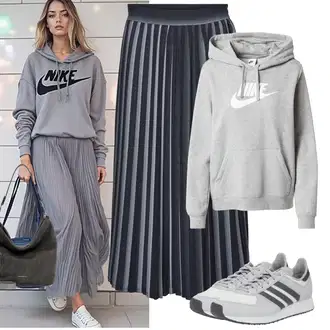 Elegantan Svatovski gost Outfit sa Tamnoplava/Siva Plisirana Haljina VERO MODA "Odjeća za jesen"Look: Old Money, Prekrasan, cool, Elegantan