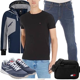 Outfit mit Schwarz/Dunkelblau Mannstasche Tommy Jeans "herbst"