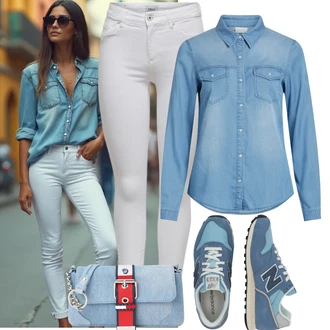 Denim/Traper Outfit sa Svjetloplava/Plava Bluza i Tunika/Bluza Veći Broj Vila "Trendovska jesenska odjeća"
