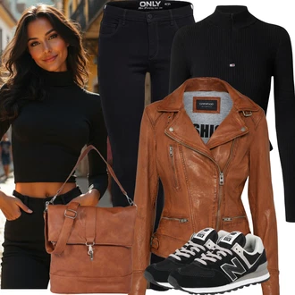 Ležerne kombinacije sa Crna Jeggings/Treggings/Traper Tajice/Skinny Hlače Only, Crna Tenisica za fitness/Tenisica za rukomet/Obuća za trening/Tenisica za tenis/cipela za trčanje/gimnastička papuča New Balance "Cool jesenski outfit"