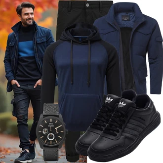 Outfit mit Schwarz/Dunkelgrau Turnschuh ohne Schnürsenkel/Leder Sneaker/Sneaker Low/Winter Sneaker/Klassische Pantolette The North Face "Herbst Outfit für den Alltag"