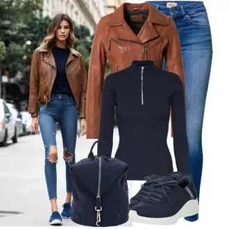 Outfit s Hnědá/Oranžová Kožené Bund Bunda z Umělé Kůže/Kožená vintage bunda/Motorkářská bunda/Motorkářské Bund/Kožené Bund Oakwood "Cool podzimní outfit"