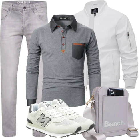 Grau/Weiß/Hellgrau/Khaki Ripstopjacke/Frühlingsjacke/Reflektierende Jacke/Jacke mit Seitlichem Reißverschluss/Coachjacke/Sommerjacke/Nylonjacke/Uniformjacke/Fliegerjacke/Bomberjacke KEFITEVD kombinieren mit Schuh Sneaker New Balance