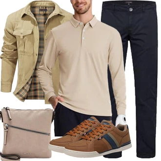 20er Jahre Outfit mit Beige/Grau/Braun/Lila Handytasche/Schultertasche/Umhängetasche Tamaris "Herbst Outfits"Look: Schön, Uni, Classic, Safari, Schick, Elegant, Casual, Edel, Oversize, Vintage, Smart Casual, Moderne, 20er Jahre