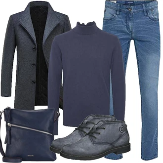 Wolle-seide Warme Outfit mit Dunkelblau/Grau Tweed Mantel/Gehröck/Wollfleece Mantel/Schmal Geschnittener Mantel/Kaschmir Mantel/Blazermantel/Wintermantel Wollmantel KUDORO "Herbst Outfits"