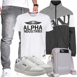 Outfit mit Grau T-Shirt Alpha Industries "Herbst Outfits"