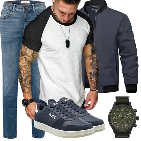 Dunkelblau/Grau Jacke mit Seitlichem Reißverschluss/Fliegerjacke/Wendejacke/Collegejacke/Uniformjacke/Bomberjacke TACVASEN kombinieren mit T-Shirt