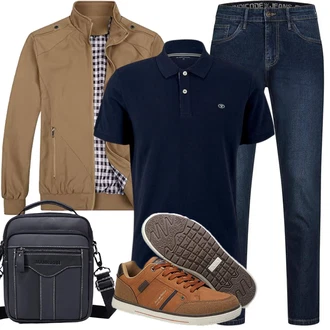 Motorrad Outfit mit Khaki/Beige/Braun 2in1 Jacke/Uniformjacke/Jacke mit Seitlichem Reißverschluss/Innenfutter Jacke/Nylonjacke/Herbstjacke/Sommerjacke/Frühlingsjacke/Bomberjacke/Leichte Jacke YOUTHUP "Herbst Outfits"Look: Baseball, Angeln, Fitness, Motorrad, Freizeit, Reiten, Jagd