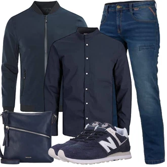 Outfit mit Dunkelblau Blusenoberteil/Langarm-Shirt/T-Shirt mit 3/4-Ärmel/Hemdoberteil/Bügelfreies Hemd/Casual Hemd/Hemdbluse/Businesshemd/Business Hemd Jack & Jones "Herbst Outfits"