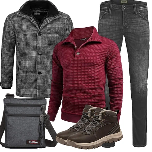 Grau/Blau Wintermantel/Winter Parka Indicode Jeans kombinieren