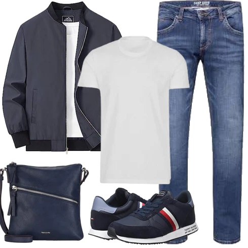Dunkelblau/Grau Fliegerjacke/Frühlingsjacke/Innenfutter Jacke/Sommerjacke/Collegejacke/Wendejacke/Uniformjacke/Coachjacke/Nylonjacke/Bomberjacke MAGCOMSEN kombinieren mit Schuh Sneaker Tommy Hilfiger