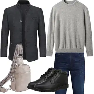 Mit Bauch Outfit mit Braun/Beige/Grau Mannstasche/Schultertasche/Handytasche/Umhängetasche Telena "Herbst Outfits"