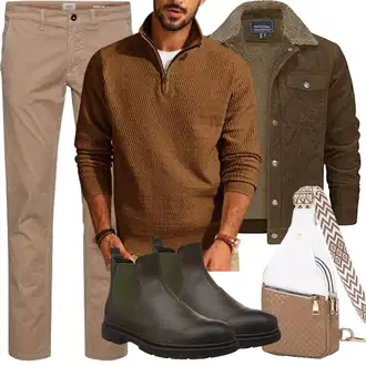 Mit Bauch Outfit mit Braun/Beige Gürteltasche/Handytasche/Gürteltasche/Schultertasche/Umhängetasche Suweir "Herbst Outfits"