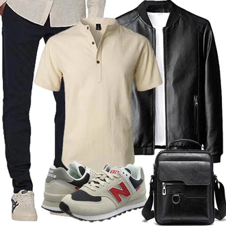 Stil Motorrad Outfit mit Schwarz KunstLederjacke/Leder Bomberjacke/Lederjacke keusyoi "Herbst Outfits"Look: Classic, Moderne, Outdoor, Rad, Stil, Unisex, Büro, Schön, Coole, Baseball, Fitness, Motorrad, Arbeits, Freizeit, Reiten