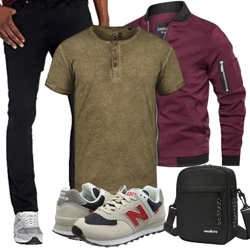 Dunkelrot/Bordeaux UniformJacke/HerbstJacke/FliegerJacke/Jacke mit Seitlichem Reißverschluss/BomberJacke Jinsha kombinieren