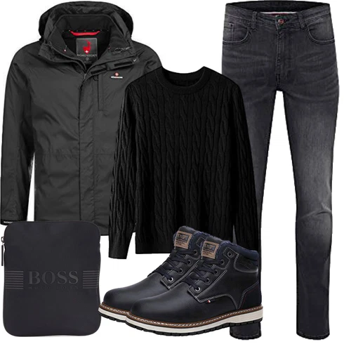 Fell Schwarz/Dunkelblau/Blau Wattierte Stiefel/Wasserdichter Stiefel/Winter Stiefel/Wasserfester Schuh/Klassischer Stiefel/Herren Lederschuhe/Winter Sneaker/Winter Stiefelette/Gefütterte Stiefelette AX BOXING kombinieren