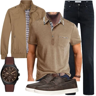 Motorrad Outfit mit Khaki/Beige/Braun 2in1 Jacke/Uniformjacke/Jacke mit Seitlichem Reißverschluss/Innenfutter Jacke/Nylonjacke/Herbstjacke/Sommerjacke/Frühlingsjacke/Bomberjacke/Leichte Jacke YOUTHUP "Herbst Outfits"Look: Baseball, Angeln, Fitness, Motorrad, Freizeit, Reiten, Jagd