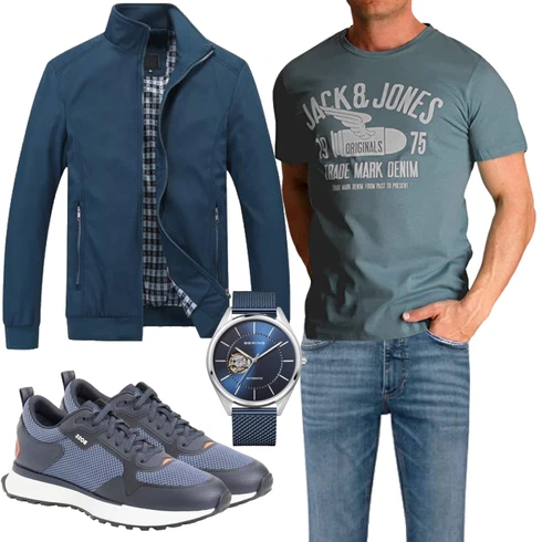 Dunkelblau/Blau Sommerjacke/Sportjacke/Bomberjacke/2in1 Jacke/Innenfutter Jacke/Uniformjacke/Herbstjacke/Nylonjacke/Frühlingsjacke/Jacke mit Seitlichem Reißverschluss YOUTHUP kombinieren mit T-Shirt Jack & Jones