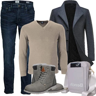 Outfit mit Grau/Hellgrau/Dunkelgrün/Dunkelgrau/Khaki Wasserfester Schuh/Wattierte Stiefel/Winter Stiefel/Herren Lederschuhe/Gefütterte Stiefelette/Klassischer Stiefel/Wasserdichter Stiefel/Winter Sneaker/Winter Stiefelette Mishansha "Herbst Outfits"