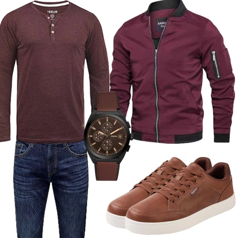 Dunkelrot/Bordeaux UniformJacke/HerbstJacke/FliegerJacke/Jacke mit Seitlichem Reißverschluss/BomberJacke Jinsha kombinieren