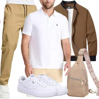Outfit mit Braun/Beige Mini-Rucksack/Gürteltasche/Schultertasche/Geflochtene Tasche/Mini-Rucksack/Umhängetasche Suweir "Herbst Outfits"