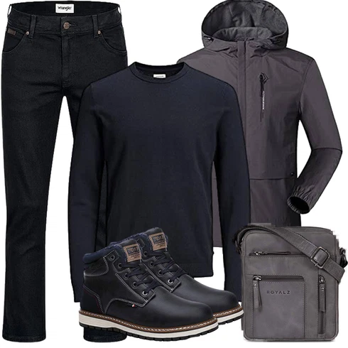 Fell Schwarz/Dunkelblau/Blau Wattierte Stiefel/Wasserdichter Stiefel/Winter Stiefel/Wasserfester Schuh/Klassischer Stiefel/Herren Lederschuhe/Winter Sneaker/Winter Stiefelette/Gefütterte Stiefelette AX BOXING kombinieren
