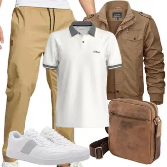Outfit mit Khaki/Beige Gerade Hose/Stoffhose/Cargohose/Twill Hose/Schlupfhose/Jogger Hose/Cargo-Jogginghose/Musselin Hose/Karottenhose/Boyfriend Hose/Capri/Freizeithose/Slim Hose ZOXOZ "Herbst Outfits"