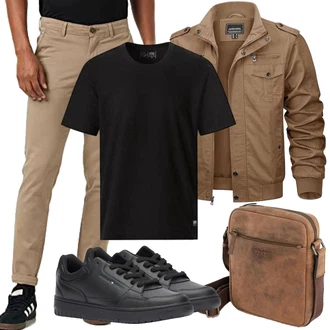 Motorrad Outfit mit Khaki/Braun Jacke mit Seitlichem Reißverschluss/Trachtenstrickjacke/Sommerjacke/Frühlingsjacke/Herbstjacke/Cargojacke/Fliegerjacke/Militärjacke KEFITEVD "Herbst Outfits"Look: Motorrad, Reiten, Airsoft, Jagd, Angeln, Wandern, Arbeits, Freizeit, Trekking