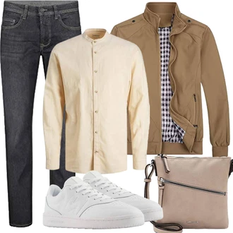 Motorrad Outfit mit Khaki/Beige/Braun 2in1 Jacke/Uniformjacke/Jacke mit Seitlichem Reißverschluss/Innenfutter Jacke/Nylonjacke/Herbstjacke/Sommerjacke/Frühlingsjacke/Bomberjacke/Leichte Jacke YOUTHUP "Herbst Outfits"Look: Baseball, Angeln, Fitness, Motorrad, Freizeit, Reiten, Jagd