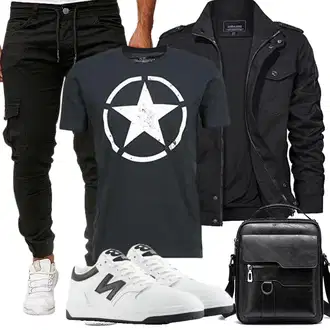 7/8-lang Outfit mit Schwarz/Khaki/Dunkelgrün Löcherne Hose/Skinny Hose/Cargo-JoggingHose Cassiecy "Herbst Outfits"