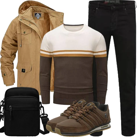 Braun/Khaki Herbstjacke/Kapuzenjacke/Bundeswehr Parka/Winterjacke/Winter Parka/Outdoorjacke MAGCOMSEN kombinieren