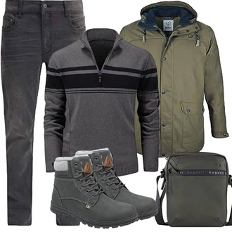Outfit mit Schwarz/Grau/Dunkelgrau/Dunkelgrün/Hellgrau Thermostiefel/Winter Sneaker/Winter Stiefel/Gefütterte Stiefelette/Klassischer Stiefel/Wattierte Stiefel/Winter Stiefelette/Wasserfester Schuh/Wasserdichter Stiefel/Herren Lederschuhe Mishansha "Herbst Outfits"