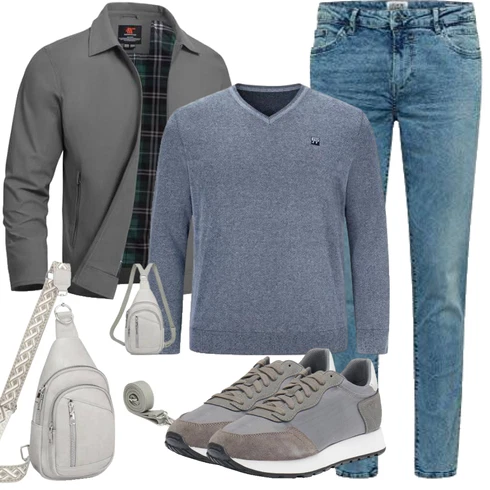 Hellgrau/Dunkelgrau/Grau Shirtjacke/Sportjacke/Jacke mit Seitlichem Reißverschluss/Frühlingsjacke/Merinojacke/Schlupfjacke/Uniformjacke YSENTO kombinieren